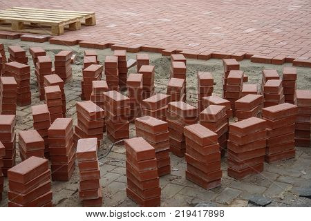 Sidewald or pavement costruction with the red bricks