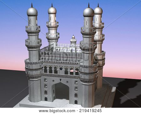 Indian Monument of Charminar Hyderabad 3d architecture 400 years old