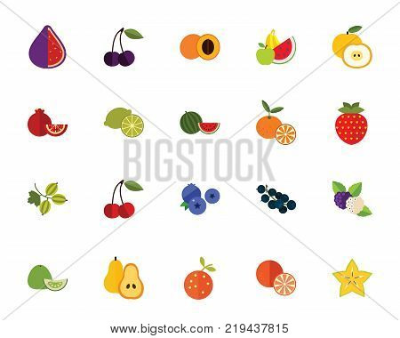 Fruits and berries icon set.Can be used for topics like healthy eating, nutrition, ingredient, vegetarianism