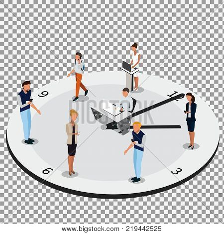 Time management vector concept on transparent background. Isometric watch for time management business infographic. -stock vector