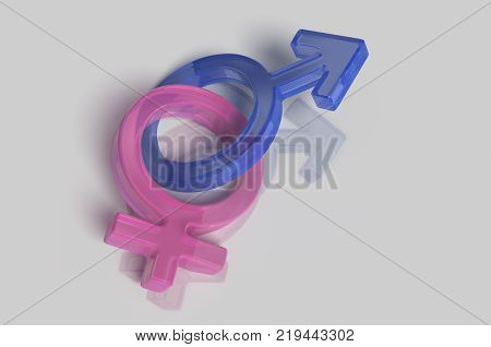3D Illustration. Male and female symbols on a white background