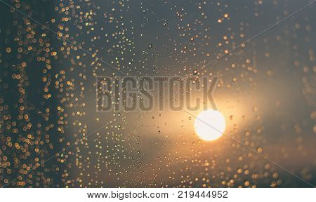 Drops on the home window after the rain