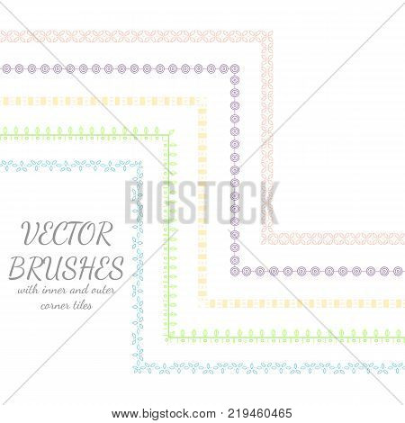 Decorative vector brushes with inner and outer corner tiles.Can use for dividers borders and ornaments.