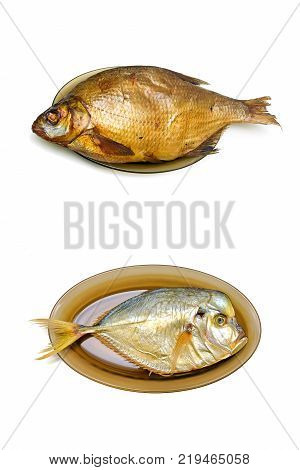 fish bream and vomer on a white background. vertical photo.