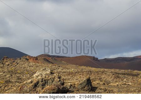 Volcanoes of Timanfaya National Park, Lanzarote, Canary Islands. Volcano, marsian surface