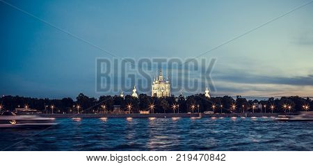 Smolny Cathedral in St. Petersburg white night, Russia