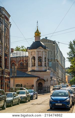 Moscow, Russia - August 31. 2017. Temple of St. Sergius of Radonezh In the Krapiwenski Lane.
