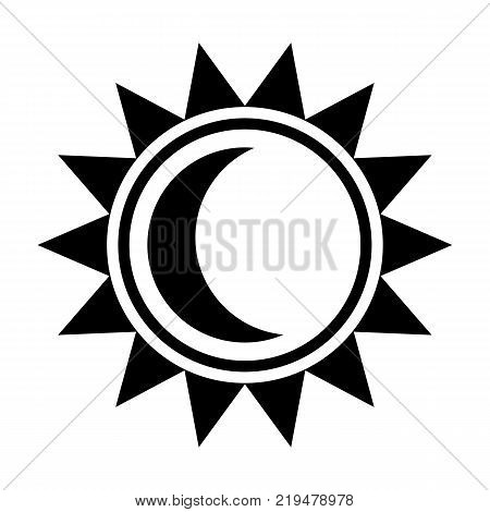 Moon and sun icon. Black sign in flat style isolated on white background. The moon is inside the sun. Line symbol for website design, app, ui. Vector illustration