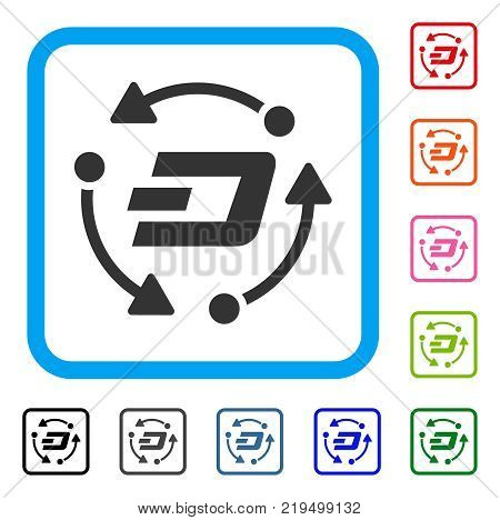 Dash Turnover icon. Flat gray pictogram symbol in a blue rounded squared frame. Black, gray, green, blue, red, orange color versions of Dash Turnover vector.