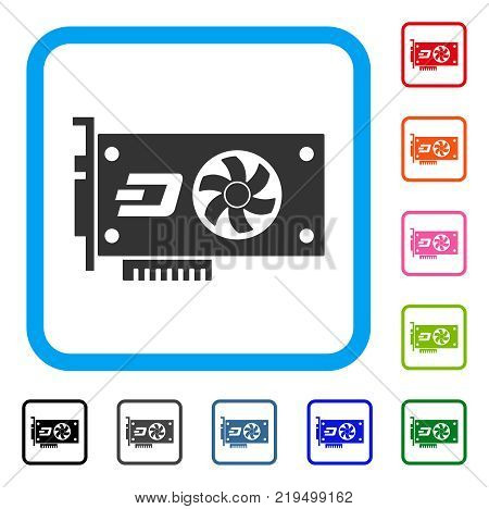 Dash Video Gpu Card icon. Flat gray pictogram symbol inside a blue rounded rectangle. Black, gray, green, blue, red, orange color versions of Dash Video Gpu Card vector.