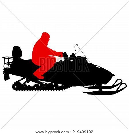 Silhouette snowmobile  on white background. Vector illustration.