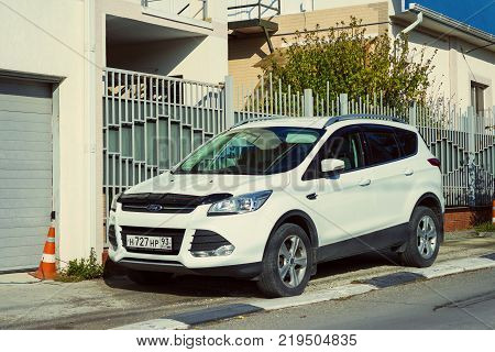 Sochi, Russia - November 15, 2017: New luxury Ford Kuga parked on the streets of Sochi.