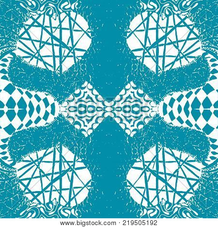 Seamless aqua tile with lacy patterns. Hand drawing in the style of sentangle. Suitable for sheathing or wrapping