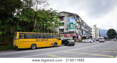 Cameron Highlands Malaysia - Aug 22 2014. A bus on street in Cameron Highlands Malaysia. The Cameron Highlands is Malaysia most extensive hill station in Pahang state.