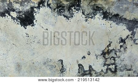 Old vintage cement messy cracked wall,  grunge textured background, panoramic photo