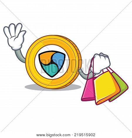 Shopping NEM coin character cartoon vector illustration