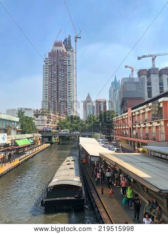 BANGKOK THAILAND 24 DEC 2017: A canals boat waiting for the passengers in the Saen Saep Canals in Bangkok