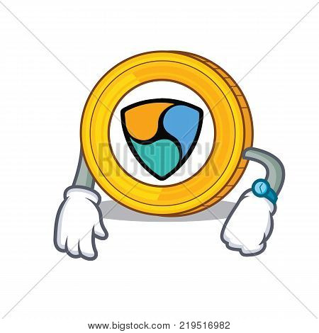 Waiting NEM coin character cartoon vector illustration