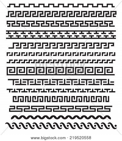 Ancient greek ornament. Vector seamless horizontal borders. Ancient seamless greek decoration border set illustration