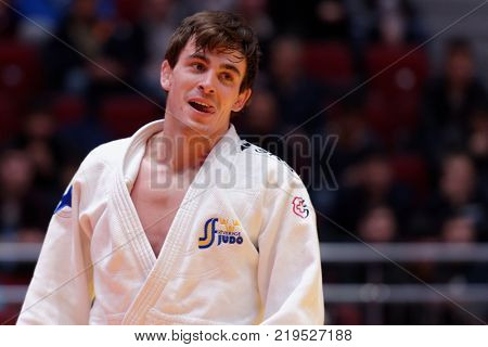 ST. PETERSBURG, RUSSIA - DECEMBER 16, 2017: Tommy Macias, Sweden (white) during the fight against Giyosjon Boboev, Uzbekistan during Judo World Masters tour. Macias won bronze medal