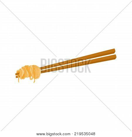 vector flat bamboo sticks with asian noodles wok udon. Doodle noodle icon for restaurant menu design. Isolated illustration on a white background.