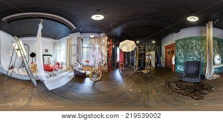 GRODNO BELARUS - NOVEMBER 20: Full 360 equirectangular spherical panorama in Teplo Photo Studio. Grodno Belarus. November 20 2016