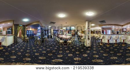Minsk, Belarus - February 2, 2017: Panorama Interior Elite Casino With Croupier. Full Spherical 360