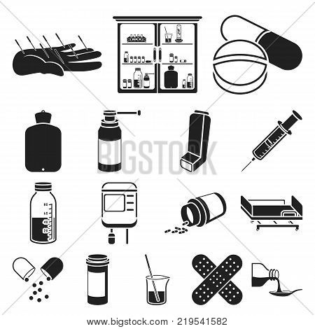 Medicine and treatment black icons in set collection for design. Medicine and equipment vector symbol stock  illustration.