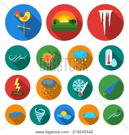 Different weather flat icons in set collection for design.Signs and characteristics of the weather vector symbol stock  illustration.