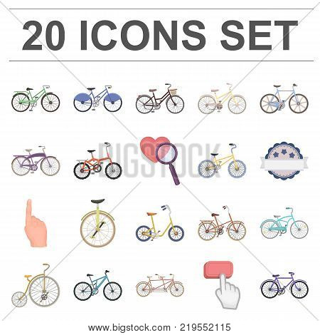 Various bicycles cartoon icons in set collection for design. The type of transport vector symbol stock  illustration.