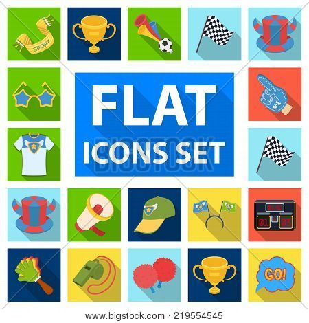 Fan and Attributes flat icons in set collection for design. Sports Fan vector symbol stock  illustration.