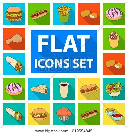 Fast food flat icons in set collection for design.Food from semi-finished products vector symbol stock  illustration.