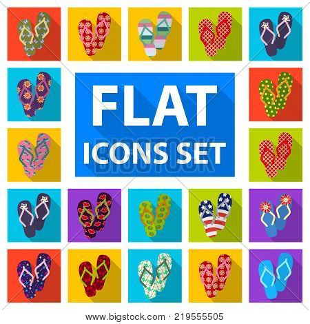 Flip-flops flat icons in set collection for design. Beach shoes vector symbol stock  illustration.