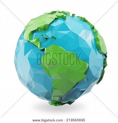 3d illustration Polygonal style illustration of earth. Low poly earth illustration. Polygonal globe icon