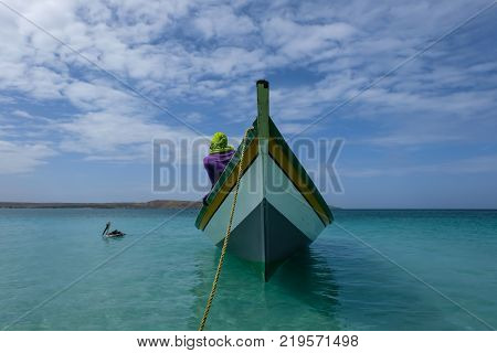 Fishing boat anchored next to the coast of Cubagua island (Venezuela).