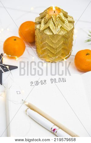 The setting of plans and goals for 2018 in the diary during the New Year holidays