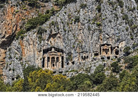 Tombs of Lycian kings carved into the rocks of modern Turkey