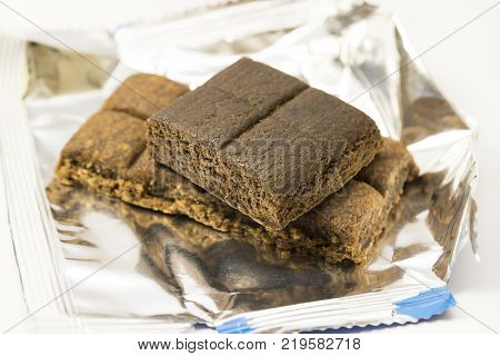 Bars of medical hematogen on a white background shot close-up