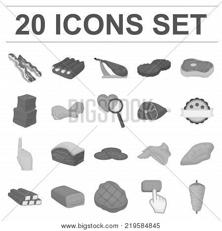 Different meat monochrome icons in set collection for design. Meat product vector symbol stock  illustration.
