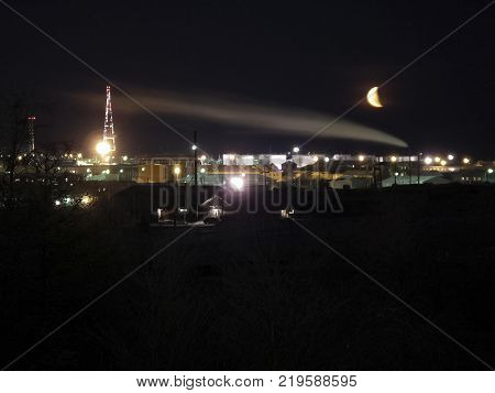 Night Salekhard. Night city in colorful lights. Salekhard is the capital of the Yamal-Nenets Autonomous District.