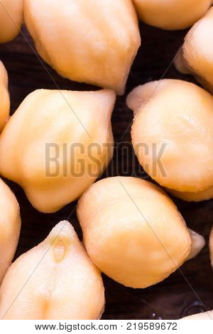 Macro photo of Chick Peas, Garbanzo Beans which are a good source of protein for a vegetarian diet often as a part of salad and hummus.