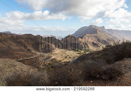 Curved winding road, between big mountains in Gran Canaria, Spain