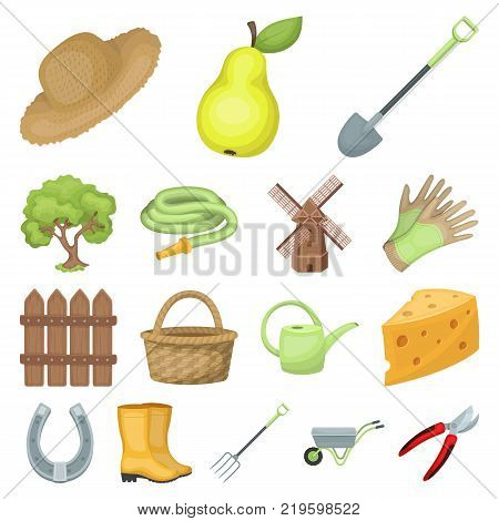 Farm and gardening cartoon icons in set collection for design. Farm and equipment vector symbol stock  illustration.