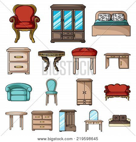 Furniture and interior cartoon icons in set collection for design.Home furniture vector symbol stock  illustration.