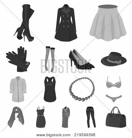 Women's Clothing monochrome icons in set collection for design.Clothing Varieties and Accessories vector symbol stock  illustration.
