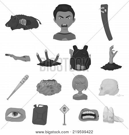 Zombies and Attributes monochrome icons in set collection for design. Dead man vector symbol stock  illustration.