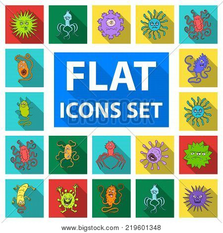 Types of funny microbes flat icons in set collection for design. Microbes pathogenic vector symbol stock  illustration.