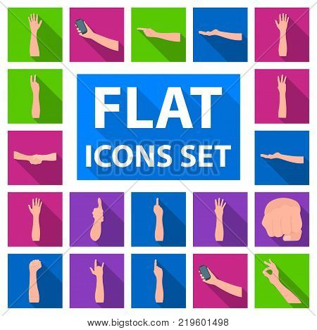 Gestures and their meaning flat icons in set collection for design.Emotional part of communication vector symbol stock  illustration.