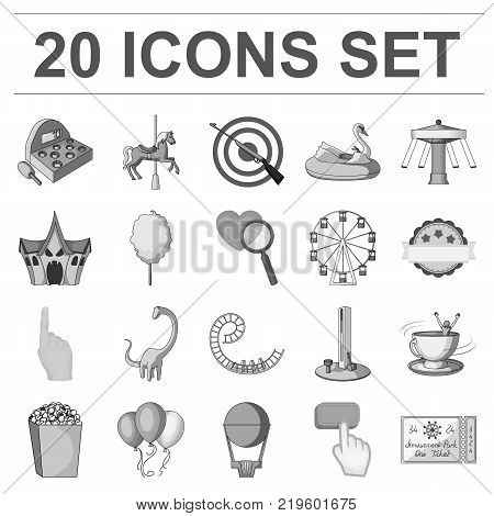 Amusement park monochrome icons in set collection for design. Equipment and attractions vector symbol stock  illustration.