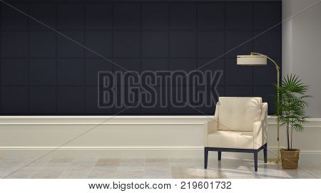 armchair in classical interior 3d rendering Mid Modern Home armchair with desk lamp luxury empty wall Contemporary living room